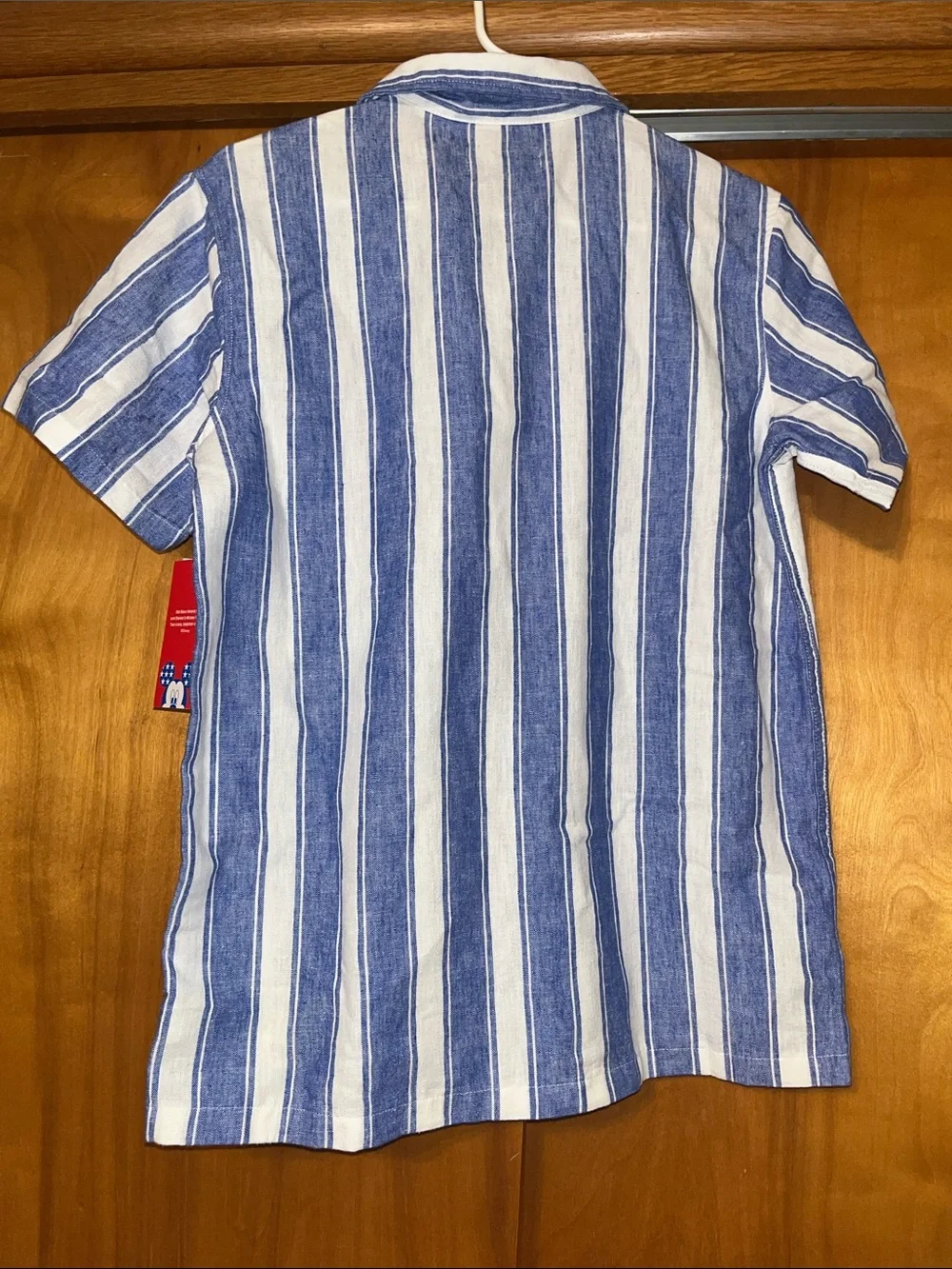 Old Navy X Disney Blue & White Striped Button-Down with Mickey Patch